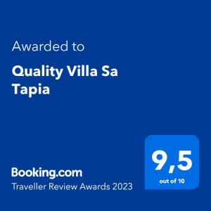 Certifikat, nagrada, znak ali drug dokument, ki je prikazan v nastanitvi Quality Villa Sa Tapia