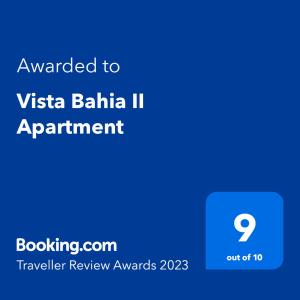 Vista Bahia II Apartment tesisinde sergilenen bir sertifika, ödül, işaret veya başka bir belge