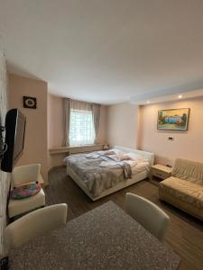 ein Schlafzimmer mit einem Bett und einem Sofa in der Unterkunft Apartments Konaci Kopaonik in Kopaonik