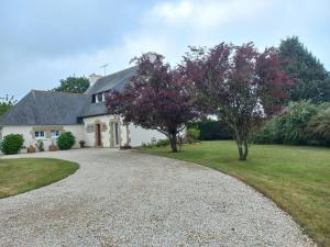 a house with a gravel driveway in front of it at Large holiday home with garden in Brittany in Hénansal