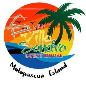 Logo de una casa de huéspedes aventura con una palmera en New Villa Sandra en Malapascua Island