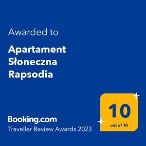 Certifikát, ocenenie alebo iný dokument vystavený v ubytovaní Apartament Słoneczna Rapsodia - blisko Parku Zdrojowego - piękny widok - ogród - taras