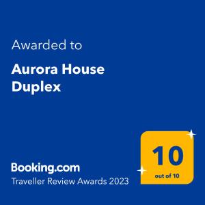 Un certificat, premiu, logo sau alt document afișat la Aurora House Duplex