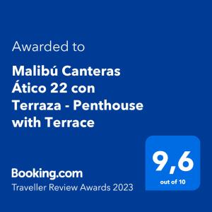Palkinto, sertifikaatti, kyltti tai muu asiakirja, joka on esillä majoituspaikassa Malibú Canteras Ático 22 con Terraza - Penthouse with Terrace