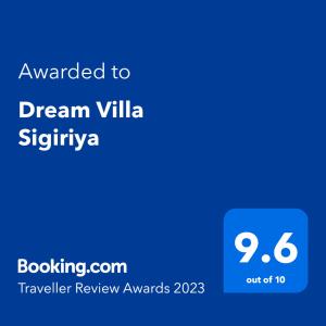 Certifikát, hodnocení, plakát nebo jiný dokument vystavený v ubytování Dream Villa Sigiriya