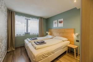 a bedroom with a large bed and a window at Klimahouse North in Campitello di Fassa