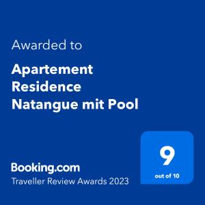 Certificat, récompense, panneau ou autre document affiché dans l'établissement Appartement "AMINA" mit Pool