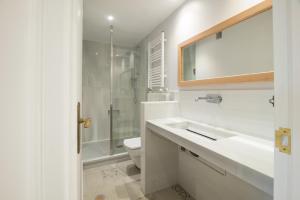 y baño con lavabo, aseo y ducha. en Pucela apartmets en Valladolid