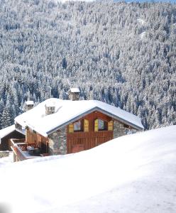 a house covered in snow on top of a mountain at Chalet Mokus in Les Allues