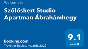 Certifikát, ocenenie alebo iný dokument vystavený v ubytovaní Szőlőskert Studio Apartman Ábrahámhegy