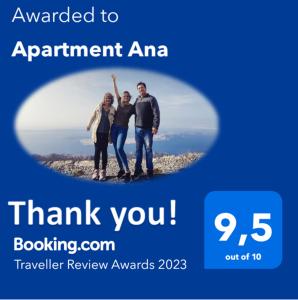 Certifikát, hodnocení, plakát nebo jiný dokument vystavený v ubytování Apartment Ana