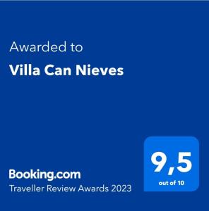 a blue screen with the text awarded to villa can niveks at Villa Can Nieves in Cala Ratjada