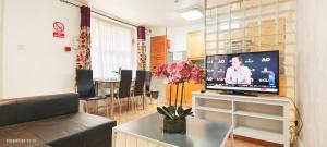 a living room with a flat screen tv on a table at Tulip B at Regent's Park in London