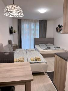 Posteľ alebo postele v izbe v ubytovaní Corvin cozy Apartment with balcony309