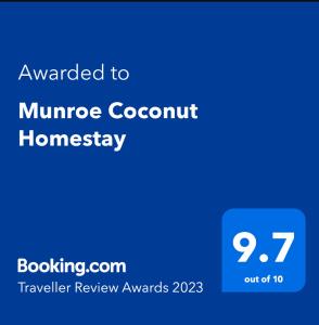 Certifikat, nagrada, logo ili neki drugi dokument izložen u objektu Munroe Coconut Homestay