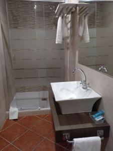 a bathroom with a sink and a shower at Mas Trucafort - Adults only in Falset