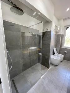a bathroom with a shower and a toilet at Aci Boutique Apartment in Acitrezza