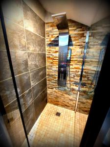 a view of a bathroom with a shower stall at PLAISIR DES SENS in Roanne