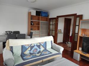 ein Wohnzimmer mit einem Sofa und einem TV in der Unterkunft EN EL CORAZON DEL BARRIO DE LA ESTACIÓN in Haro