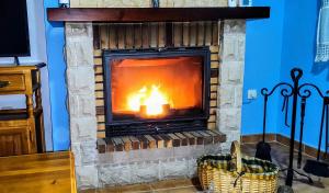 サント・トメ・デル・プエルトにあるApartamentos Turísticos La Casa de Dafneの暖炉付きのリビングルーム