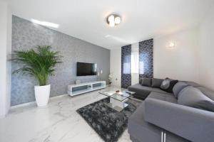 salon z kanapą i telewizorem w obiekcie Luxury Majpruz Suites I w mieście Zadar