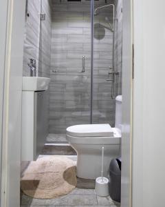 a bathroom with a toilet and a sink and a shower at 1125 City Apartment in Accra