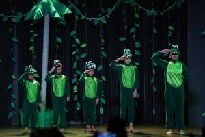a group of people in green costumes on a stage at HVD Reina del Mar - Premium Spa Service & Free Parking in Obzor