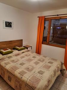 a bedroom with a large bed and a window at Hermoso departamento vivi Bariloche todo el año in San Carlos de Bariloche