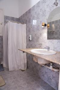 baño con lavabo y cortina de ducha en Luxor Oasis Guest House en Luxor