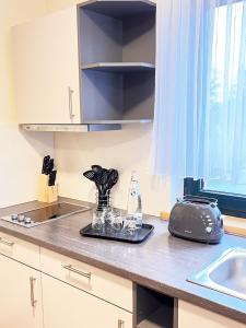 Kuchyň nebo kuchyňský kout v ubytování FeWo-Zimmer-Auszeit