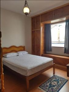 Schlafzimmer mit einem Bett und einem Fenster in der Unterkunft Apartamento Central, quarto andar in Serra Negra