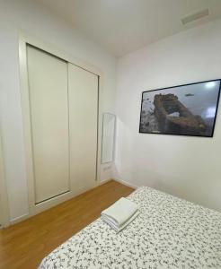 セビリアにあるNuevo apartamento Alamedaのベッドルーム1室(ベッド1台付)が備わります。壁には絵画が飾られています。