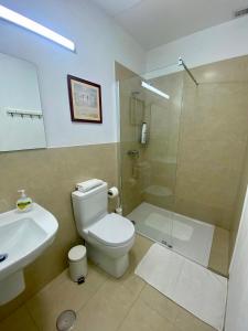 セビリアにあるNuevo apartamento Alamedaのバスルーム(シャワー、トイレ、シンク付)