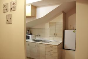uma cozinha com um lavatório e um frigorífico branco em Apartment Eirina em Atenas