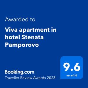 Сертификат, награда, вывеска или другой документ, выставленный в Viva 6 apartment in hotel Stenata Pamporovo