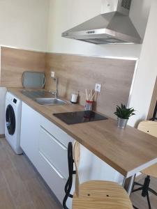 Kuchyň nebo kuchyňský kout v ubytování Studio refait à neuf Ave St Maurice