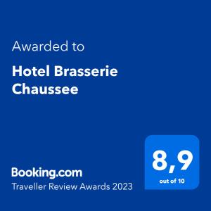 Et logo, certifikat, skilt eller en pris der bliver vist frem på Hotel Brasserie Chaussee