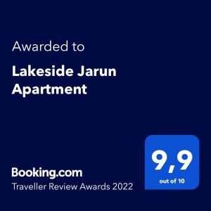 Certifikat, nagrada, logo ili neki drugi dokument izložen u objektu Lakeside Jarun Apartment