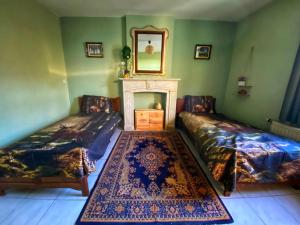 - un salon avec deux lits et une cheminée dans l'établissement Maison Maissin, à Paliseul