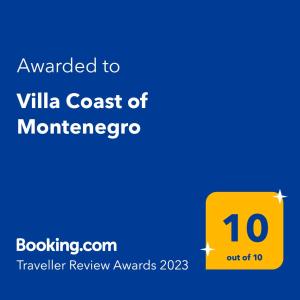 Villa Coast of Montenegro في بار: إشارة مع النص الممنوح إلى ساحل فيلا مونتينيغرو