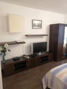 a hotel room with a television and a bed at Apartamento Reina in Alcantarilla