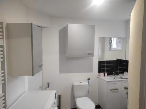 a white bathroom with a toilet and a sink at residence romi maison aeroport tillé in Tillé