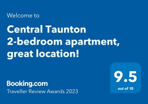 Certifikát, hodnocení, plakát nebo jiný dokument vystavený v ubytování Central Taunton 2-bedroom apartment, great location!