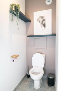 a bathroom with a toilet and a picture on the wall at La Source Positive in Aix-les-Bains