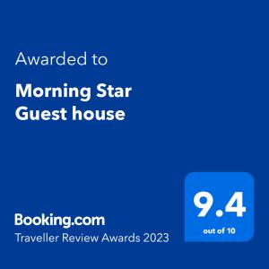 Majutusasutuses Morning Star Guesthouse olev sertifikaat, autasu, silt või muu dokument