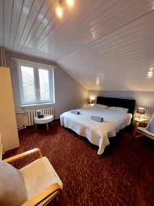 una grande camera da letto con due letti in mansarda di Willa Arte a Karpacz