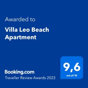 Certifikát, ocenenie alebo iný dokument vystavený v ubytovaní Villa Leo Beach Apartment