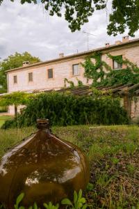a jug sitting in the grass in front of a building at Agriturismo Dai Mori in Isola del Piano