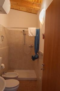 a bathroom with a shower and a toilet and a sink at Agriturismo Dai Mori in Isola del Piano