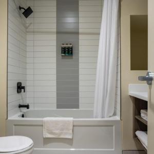 een badkamer met een bad, een toilet en een douche bij Leelas Villa Inn Flesherton in Flesherton